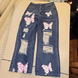 Ripped Jeans With Butterflies High Waist Small Shein